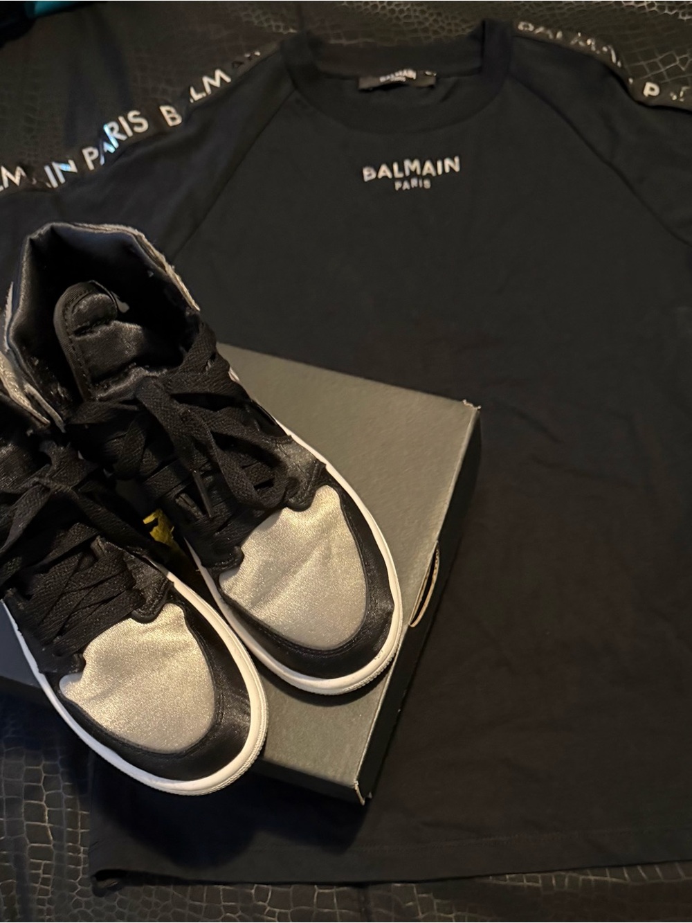 Boys Combo: Air Jordan and Balmain Black Crewneck Shirt with Subtle Logo